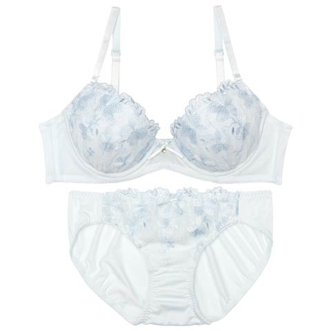 パステルフェミニンブルームブラジャー&フルバックショーツ［激売れ］(サックス-B65/ショーツM)