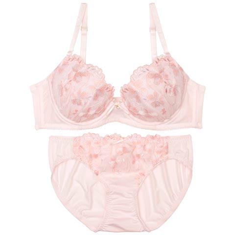 【EFサイズ】パステルフェミニンブルームブラジャー&フルバックショーツ［大人気］(ピンク-E65/ショーツM)