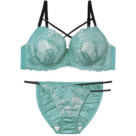 2/16新作!【EFサイズ】クラッシーレースコードブラジャー&フルバックショーツ［大人気］(グリーン-E65/ショーツM)