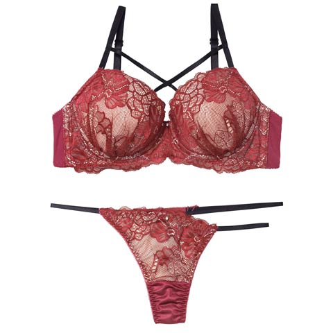 2/16新作!【EFサイズ】クラッシーレースコードブラジャー&Tバックショーツ［大人気］(ベリー-E65/ショーツM)