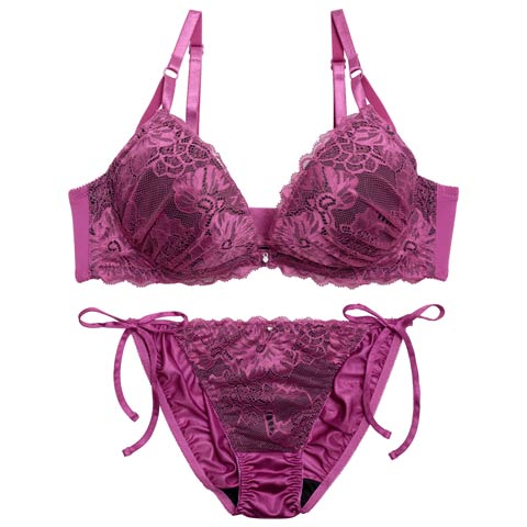 12/19新作!【三上悠亜着用】ロマンスフラワーレースブラジャー&サイド紐フルバックショーツ［激売れ］(パープル-A70/ショーツM)