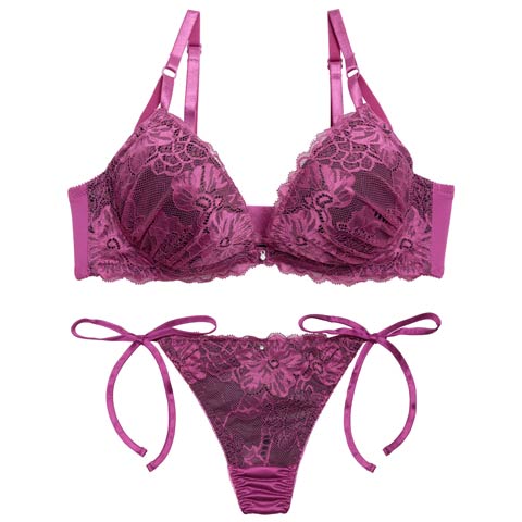 12/19新作!【三上悠亜着用】ロマンスフラワーレースブラジャー&サイド紐Tバックショーツ［激売れ］(パープル-A70/ショーツM)