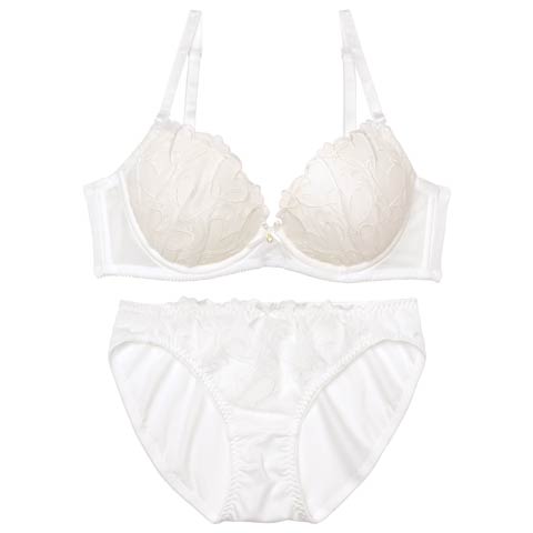 1/19新作!プリティーハートガーリーブラジャー＆フルバックショーツ［激売れ］(オフホワイト-B65/ショーツM)