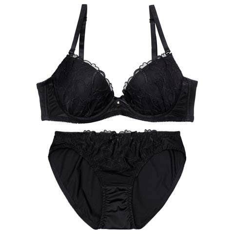 1/19新作!プリティーハートガーリーブラジャー＆フルバックショーツ［激売れ］(ブラック-B65/ショーツM)