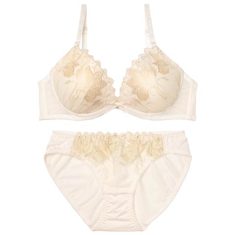 2/20新作!グレースフローラルブラジャー&フルバックショーツ［激売れ］(クリーム-B65/ショーツM)