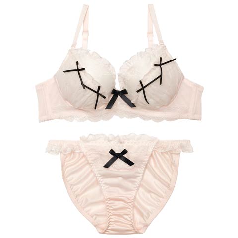 2/27新作!ドーリーリボンフリルブラジャー&フルバックショーツ［大人気］(ピンク-A70/ショーツM)