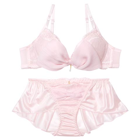 2/25新作!ミルキーリボンフリルブラジャー&フルバックショーツ［大人気］(ピンク-A70/ショーツM)