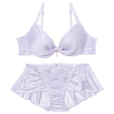 2/25新作!ミルキーリボンフリルブラジャー&フルバックショーツ［大人気］(ブルー-A70/ショーツM)