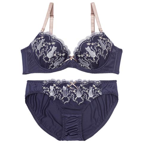 フェアリーキャットスカラップブラジャー&フルバックショーツ［激売れ］［限定2］(ネイビー-B65/ショーツM)