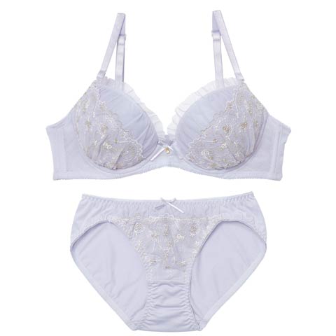 10/1新作!ブルーミングシアーフリルブラジャー&フルバックショーツ［激売れ］(サックス-B65/ショーツM)