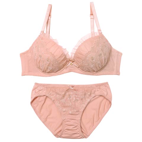 10/1新作!【EFサイズ】ブルーミングシアーフリルブラジャー&フルバックショーツ［大人気］(ピンク-E65/ショーツM)