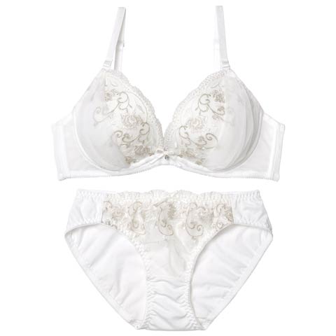 10/17新作!【EFサイズ】ブルームアイビーチュールブラジャー&フルバックショーツ［大人気］(オフホワイト-E65/ショーツM)