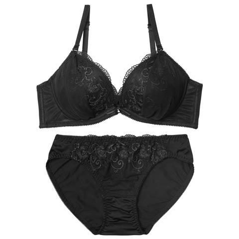 10/17新作!【EFサイズ】ブルームアイビーチュールブラジャー&フルバックショーツ［大人気］(ブラック-E65/ショーツM)