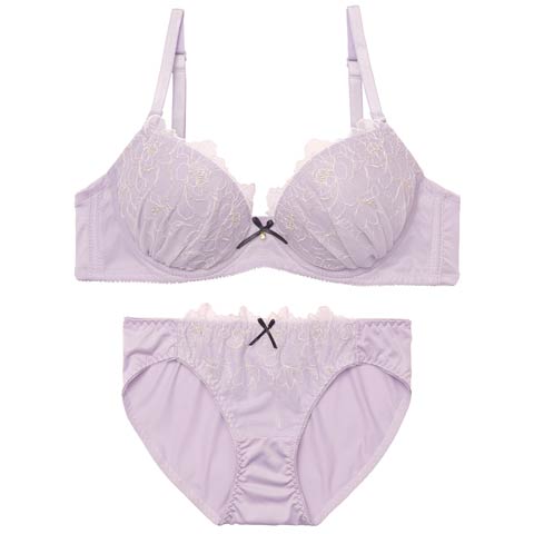 3/4新作!ルミナスフラワーレースブラジャー&フルバックショーツ［激売れ］(パープル-B65/ショーツM)