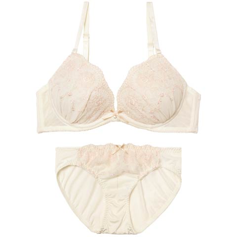 3/27新作!パステルシャイニーフローラルブラジャー&フルバックショーツ［激売れ］(オフホワイト-B65/ショーツM)