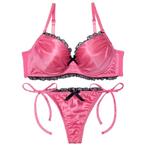 3/2新作!【三上悠亜着用】メルティサテンレースブラジャー&サイド紐Tバックショーツ［激売れ］(ベリー-A70/ショーツM)