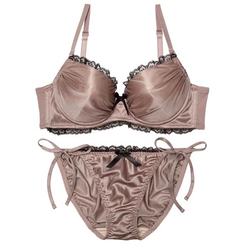 3/2新作!【三上悠亜着用】【EFサイズ】メルティサテンレースブラジャー&サイド紐フルバックショーツ［大人気］(モカ-E65/ショーツM)