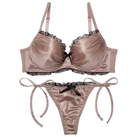 3/2新作!【三上悠亜着用】【EFサイズ】メルティサテンレースブラジャー&サイド紐Tバックショーツ［大人気］(モカ-E65/ショーツM)