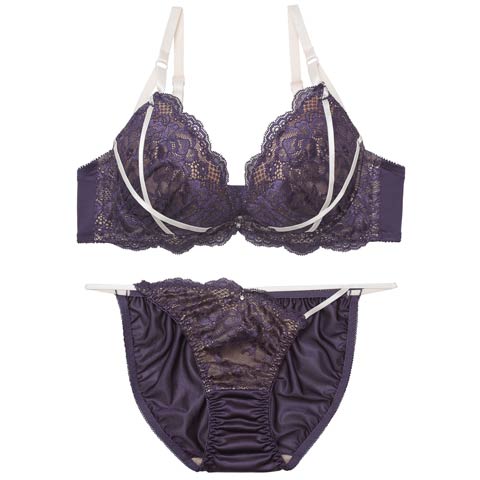 2/20新作!【三上悠亜着用】【EFサイズ】グラマラスレースコードブラジャー&フルバックショーツ［大人気］(ネイビー-E65/ショーツM)