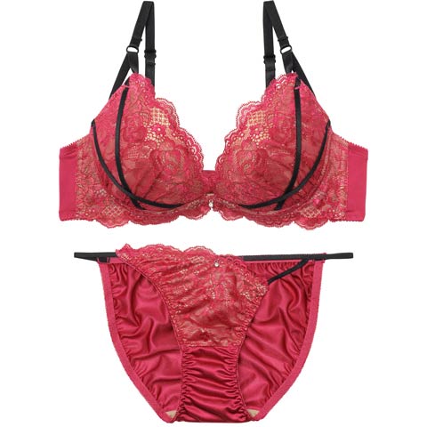 2/20新作!【三上悠亜着用】【EFサイズ】グラマラスレースコードブラジャー&フルバックショーツ［大人気］(ローズピンク-E65/ショーツM)