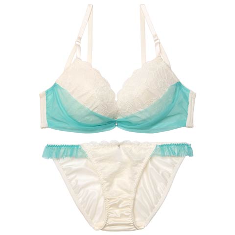 1/12新作!【かとゆり着用】ドレープリボンチュールブラジャー&フルバックショーツ［激売れ］(エメラルドグリーン-A70/ショーツM)