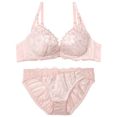 12/19新作!ミルキーシャインフラワーブラジャー&フルバックショーツ［大人気］(ピンク-B65/ショーツM)