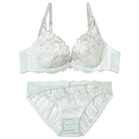 12/19新作!ミルキーシャインフラワーブラジャー&フルバックショーツ［大人気］(ミント-B65/ショーツM)
