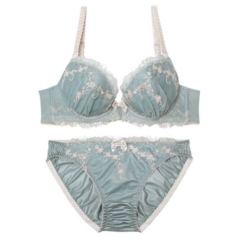 12/1新作!【EFサイズ】アンティークフェミニンアーチブラジャー&フルバックショーツ［大人気］(グリーン-E65/ショーツM)
