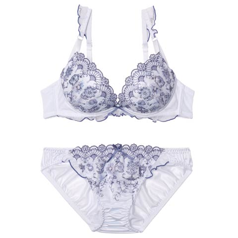 11/12新作!【EFサイズ】ブルームメローフリルブラジャー&フルバックショーツ［大人気］(サックス-E65/ショーツM)