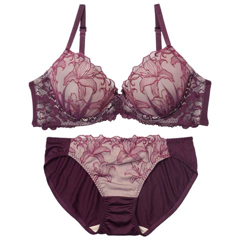 10/24新作!クラシックリリーブルームブラジャー&フルバックショーツ［激売れ］(ディープパープル-A65/ショーツM)