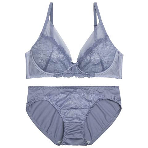 10/8新作!【ノンワイヤー】ラグジュアリーシアーチュールブラジャー&フルバックショーツ［激売れ］(ブルー-S)
