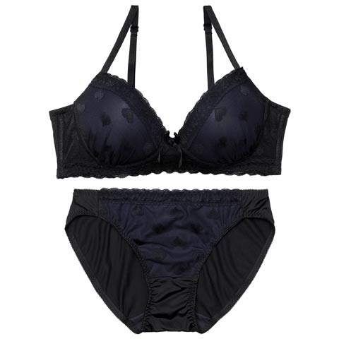 1/14新作!【ノンワイヤー】チュールウィンクハートブラジャー&フルバックショーツ［激売れ］(ネイビー-S)