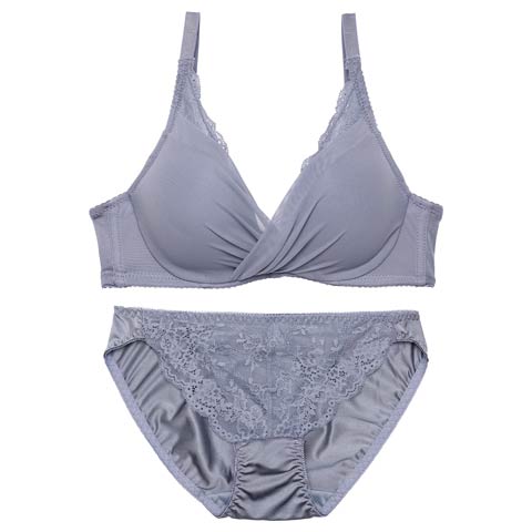 4/6新作!【ノンワイヤー】レーシィカシュクールシフォンブラジャー&フルバックショーツ［激売れ］(ブルー-M)