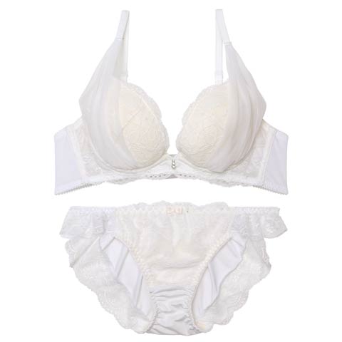 レーシィドレープチュールブラジャー&フルバックショーツ［大人気］［12H限定2］(ホワイト-B65/ショーツM)