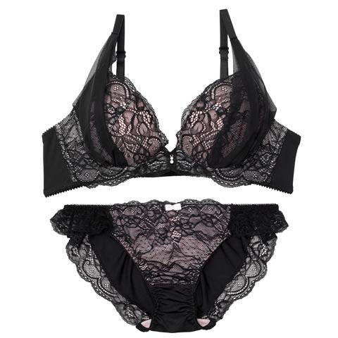 レーシィドレープチュールブラジャー&フルバックショーツ［大人気］［12H限定2］(ブラック-B65/ショーツM)