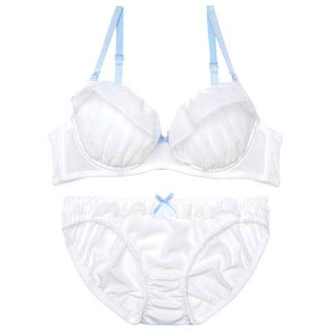 ナチュラルガーリーフリルブラジャー&フルバックショーツ［激売れ］(オフホワイト-B65/ショーツM)