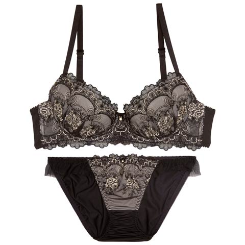 アンティークアーチブルームブラジャー&フルバックショーツ［大人気］［12H限定1］(ブラック-B65/ショーツM)