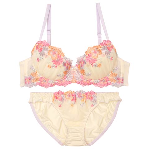 トロピカルスウィートフラワーブラジャー&フルバックショーツ［大人気］［週末セール］(クリーム-B65/ショーツM)