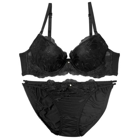 9/9再販!ディープフラワーグレイスブラジャー&フルバックショーツ［激売れ］［週末セール］(ブラック-B65/ショーツM)