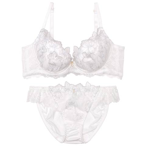 ブルーミングスリットレーシィ育乳脇高ブラジャー&フルバックショーツ［大人気］(オフホワイト-B65/ショーツM)