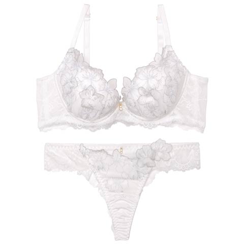 ブルーミングスリットレーシィ育乳脇高ブラジャー&Tバックバック透けショーツ［大人気］(オフホワイト-B65/ショーツM)