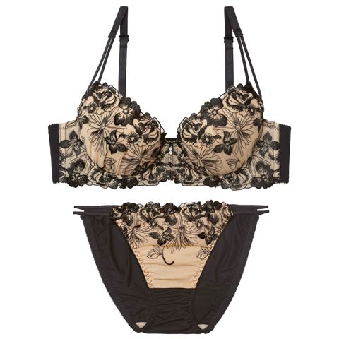 12/17新作!ラグジュアリーレーシィブロッサムブラジャー＆フルバックショーツ［大人気］(ブラック-B65/ショーツM)