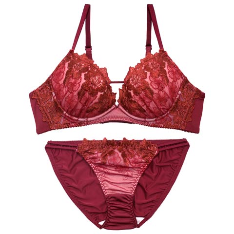 4/3新作!アリュールグリッターフルールブラジャー&フルバックショーツ［大人気］(ワインレッド-B65/ショーツM)