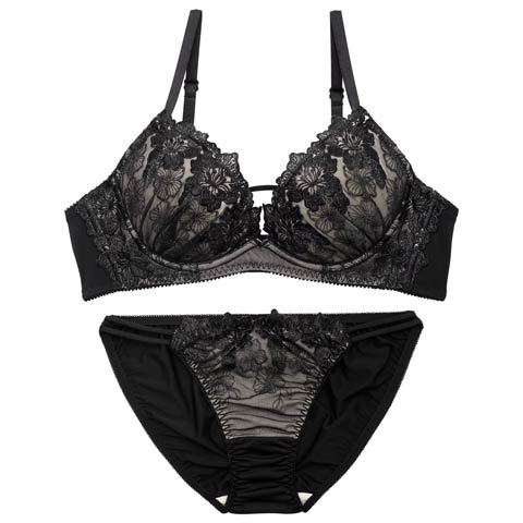 4/3新作!アリュールグリッターフルールブラジャー&フルバックショーツ［大人気］(ブラック-B65/ショーツM)