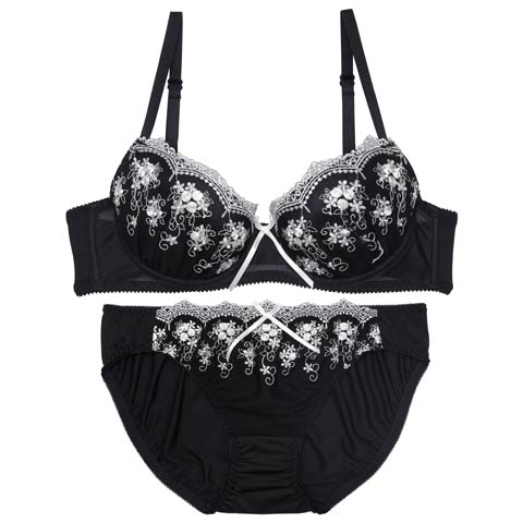 アンティークフラワーアーチブラジャー&フルバックショーツ［激売れ］(ブラック-B65/ショーツM)