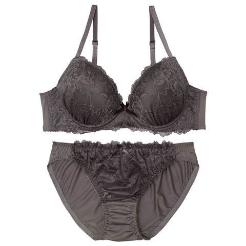 9/9再販!ワンカラーディープレーシィブラジャー&フルバックショーツ［大人気］(グレー-B65/ショーツM)