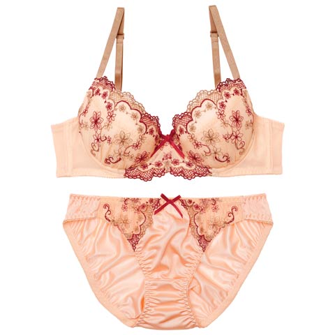 フェミニンメッシュレーシィブラジャー&フルバックショーツ［大人気］(ピンク-B65/ショーツM)