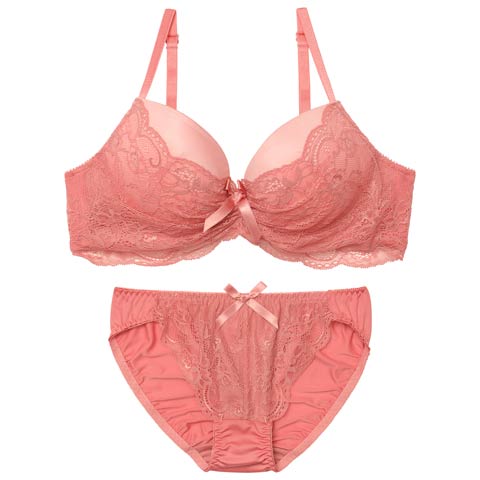 ギャザーリボンレーシィブラジャー&フルバックショーツ［激売れ］(ピンク-B65/ショーツM)