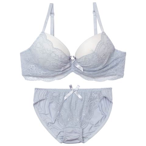 ギャザーリボンレーシィブラジャー&フルバックショーツ［激売れ］(サックス-B65/ショーツM)