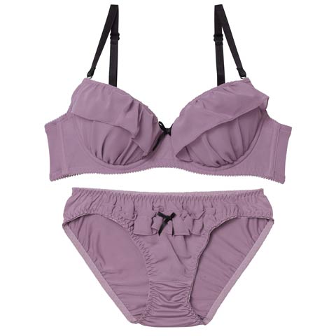 10/6新作!バイカラーフェミニンフリルブラジャー&フルバックショーツ［激売れ］(パープル-B65/ショーツM)